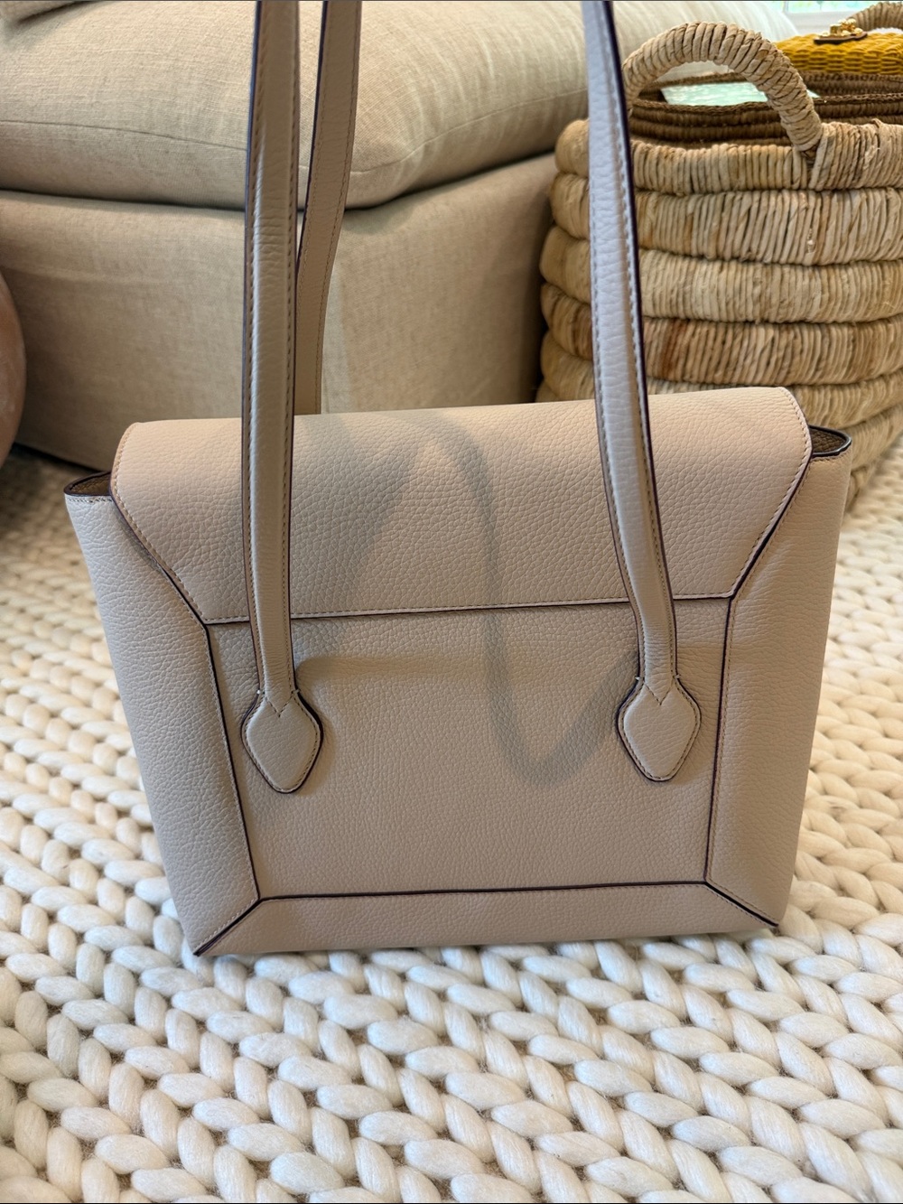 Strathberry Taupe Textured Leather Shoulder Bag with Gold Bar - Picture 5 of 9